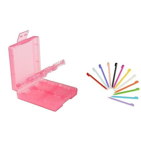 Insten 12-piece Nintendo DS Lite Plastic Stylus + Light Coral 16-in-1 Game Card Case For Nintendo DS