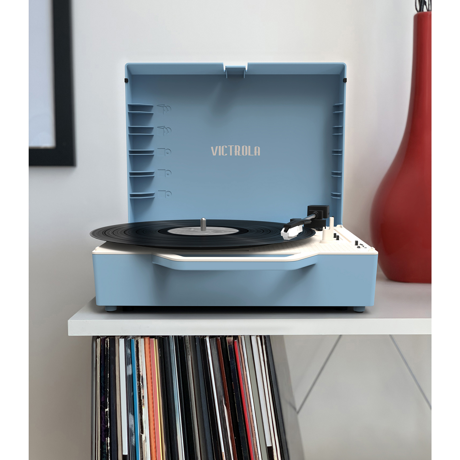 Victrola Re-Spin Sustainable Bluetooth Suitcase Record Player- Light Blue | Walmart Exclusive - image 5 of 20