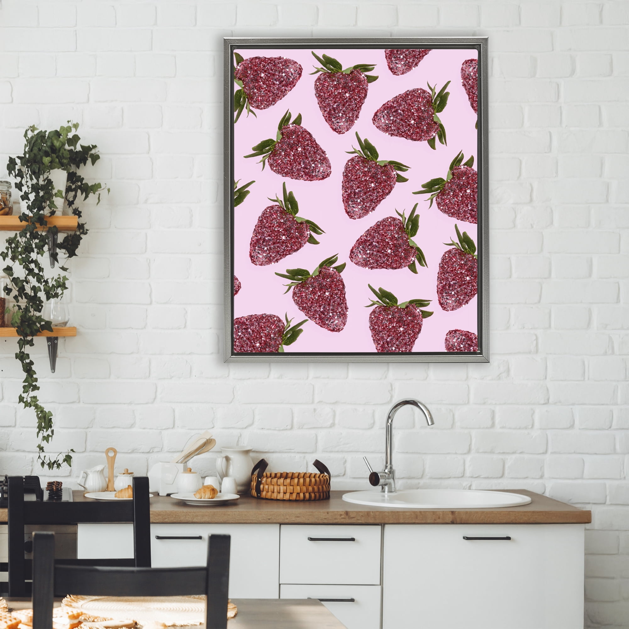 Stupell Industries Glimmer Strawberry Pattern Gray Framed Floater Canvas Wall Art, design by LISH Creative