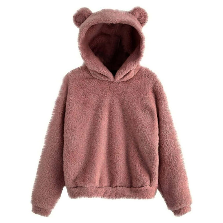 Womens Teddy Bear Fleece Hoodie Hoodies Fleece Oversized Sweatshirt Casual Plush Pullover Long Sleeve Sweatshirts Soft Comfy Fleece Trendy Winter