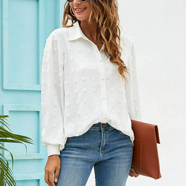 Camisa con botones para mujer Top de negocios para mujer con manga larga abombada Camisas con botones para mujer Eficiencia optima Bodega Aurrera en linea