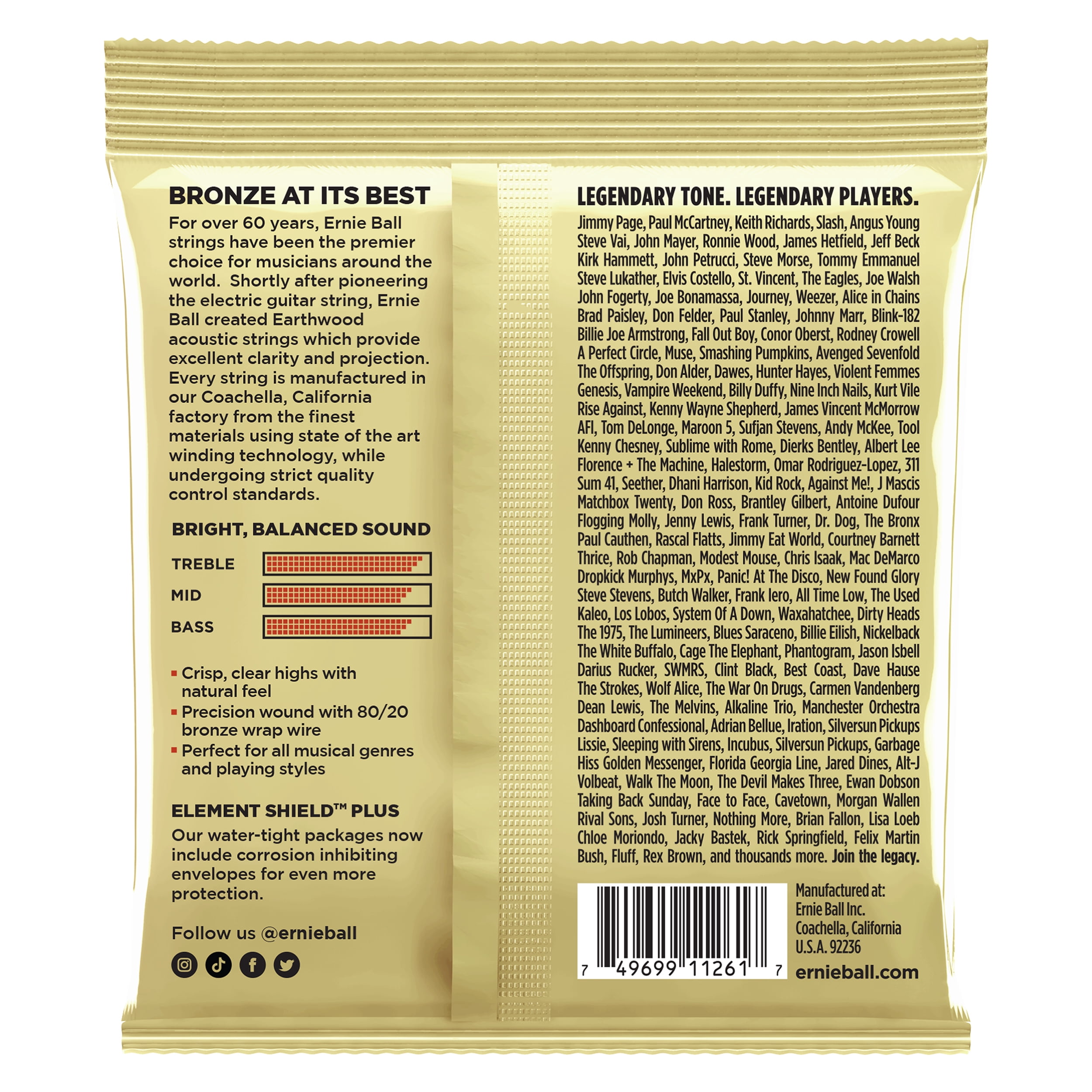 Ernie Ball Earthwood Medium 80/20 Bronze Acoustic Guitar Strings 3 Pack -13-56 Gauge