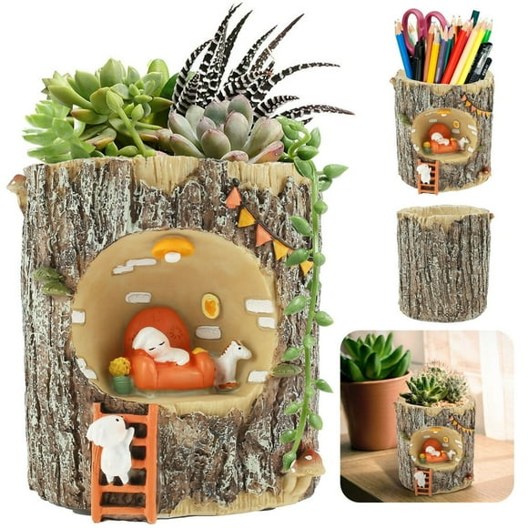 PENGXIANG Tree Stump Planter Creative Animal Plants Pots Decorative Flower Pots
Garden Stump Pot Cute Resin Cactus Flower Pot for Flower Succulent Plants Desk Garden Room Pot Decor