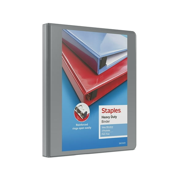 Staples Heavy Duty 1/2" 3-Ring View Binders Gray 3/Pack ST56327-CCVS