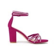 thumbnail image 3 of BLISSFUL STEP Women's Shoes Rhinestone Crisscross Strappy Block Heel Faux Suede Ankle Buckle Sandals Hot Pink 6, 3 of 7