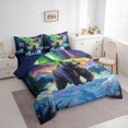 thumbnail image 2 of Castle Fairy Teens Oil Paint Aurora Bear King Bedding 7pcs,Snow Pine Mountain King Bed in a Bag,Green Ochre Purple,Navy Blue Reversible, 2 of 7