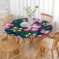 thumbnail image 3 of Floral polyester tablecloth with elastic fit for round tables, water-repellent fabric, fits 44-52 inch, large size, 3 of 7