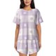 thumbnail image 1 of Balery Floral Purple Buffalo Plaid Conjunto de Pijama para Mujer con Estampado, Dos Piezas de Manga Corta y Shorts, Ropa de Dormir Suave con Cuello Redondo y Bolsillos-Small, 1 of 6