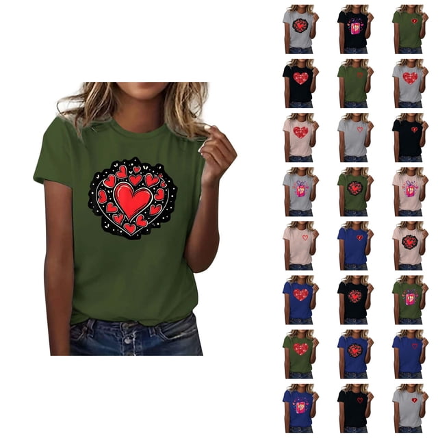T-shirt Femme Saint-Valentin 2026 Mode Manches Courtes Col Rond Cœur Graphique