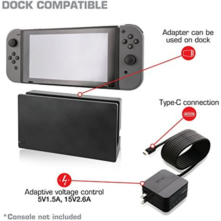 Nyko Dock Compatible Game Cable, AC Power Cord for Nintendo Switch