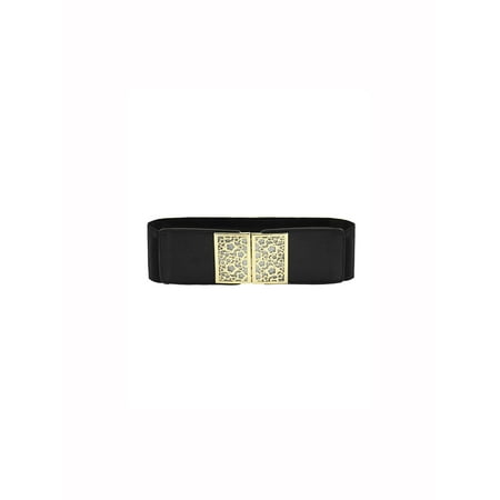 Cotton Elastic Waist Belt - Women's Metal Decor Interlocking Buckle Elastic Waist Belt