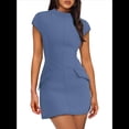 thumbnail image 2 of Vestido de Verano para Mujer, Cuello Alto, Corta, Minivestido de Club, Azul y Gris L, 2 of 8