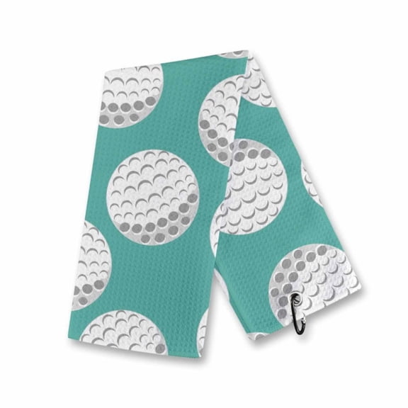 Microfiber Golf Towel with Carabiner Clip, 16×23.8in Absorbent Teal Background White Golf Ball All Over Print Golf Club Cleaning Towel, Portable Golf Bag Sports Accessory