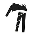 thumbnail image 4 of CHICTRY Kids Girls Sports Suit Solid Color Long Sleeves Crop Top Vest Metallic Striped Pants Athletic Outfit Set Gym Suit Black&Silver 12, 4 of 5