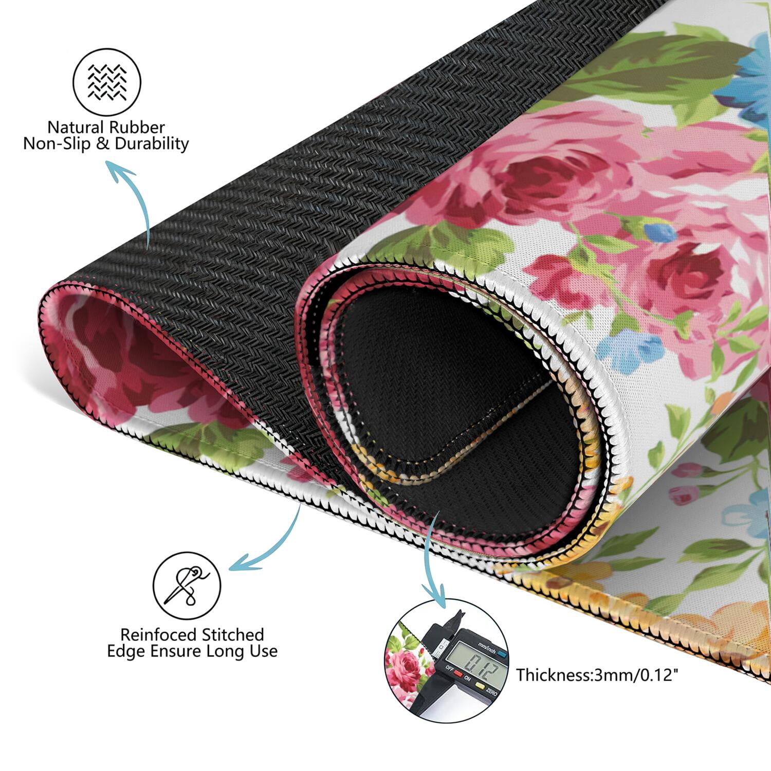 Large Square Floral Anti-Slip Game Table Pad 31.5x31.5 Inch Rubber Mahjong Playing Mat with Quiet Design for Card Games & Board Game Activities