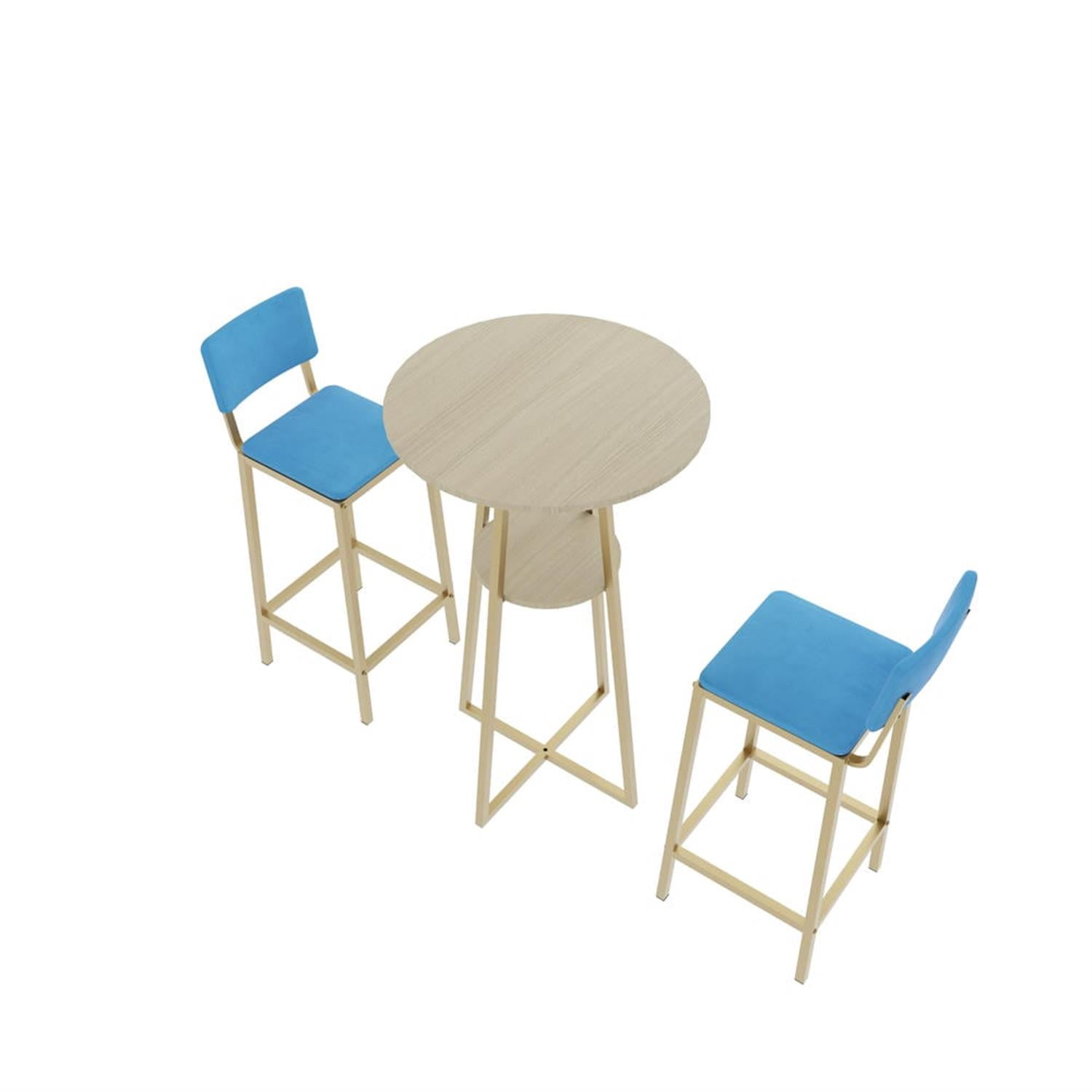 Demi Bonn 3-Piece Dining Table Set with 2 Upholstered Chairs and Storage, Kitchen Bar Table Furniture Sets for Dining Room, Apartment, Blue