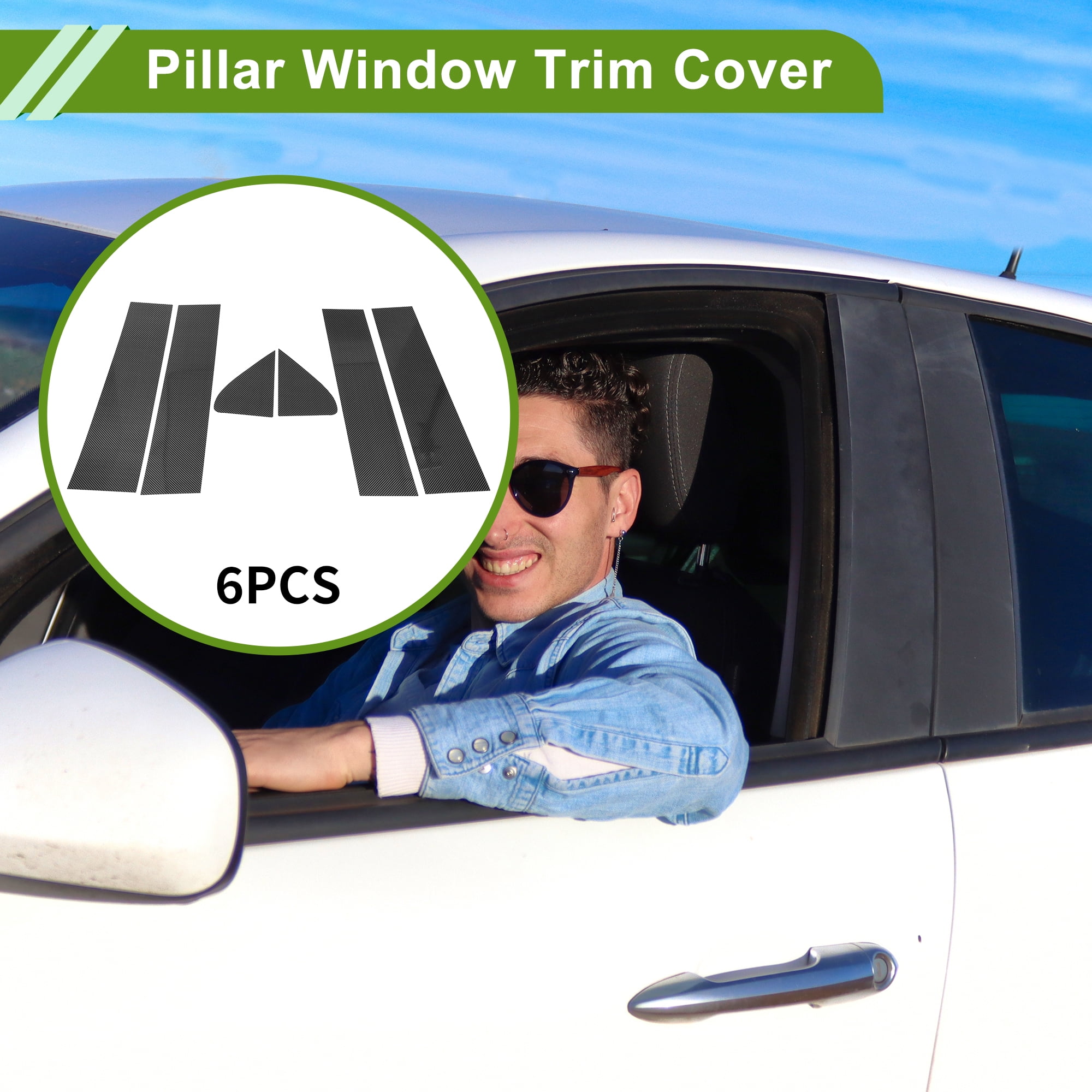 Unique Bargains 6Pcs Door Pillar Window Trim For Chevy Silverado 2019-2024 Carbon Fiber