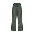 thumbnail image 3 of QATAINLAV Crop Pants for Women Loose Fit Wide Leg Linen Capris Summer Casual Drawstring Beach Pants Fashion Dandelion Print Cropped Trousers with Pockets Ofertas Flash Army Green S, 3 of 6