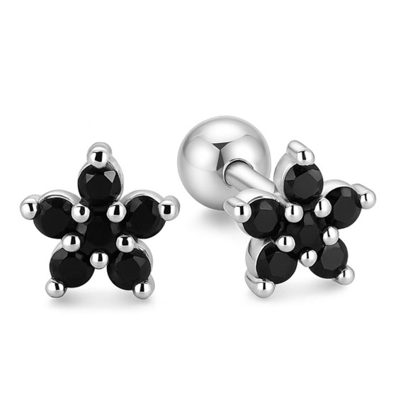 Black Flower Earrings for Women Sterling Silver 18G 6mm Cartilage Helix Upper Lobe Body Piercing Ginger Lyne