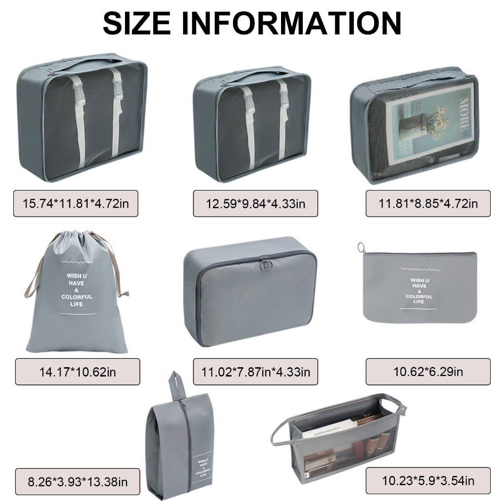 8x/Set Tavel Packing Cubes Suitcase Organiser Small Travel Organiser Luggage Organiser Packing Organisers
