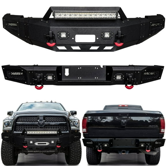 Vijay Compatible with 2010-2018 Dodge RAM 2500/3500 Front and Rear Bumper with LED Lights and D-Rings