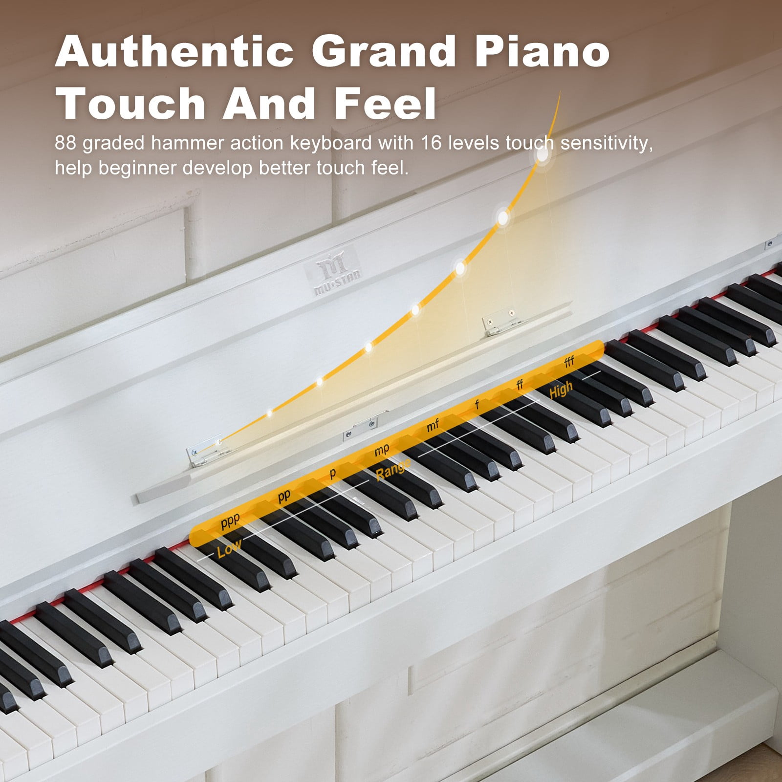 MUSTAR 88Keys Upright Fully Weighted Digital Piano Graded Hammer Action Electronic Keyboards with 3-Pedal for Beginners(White)