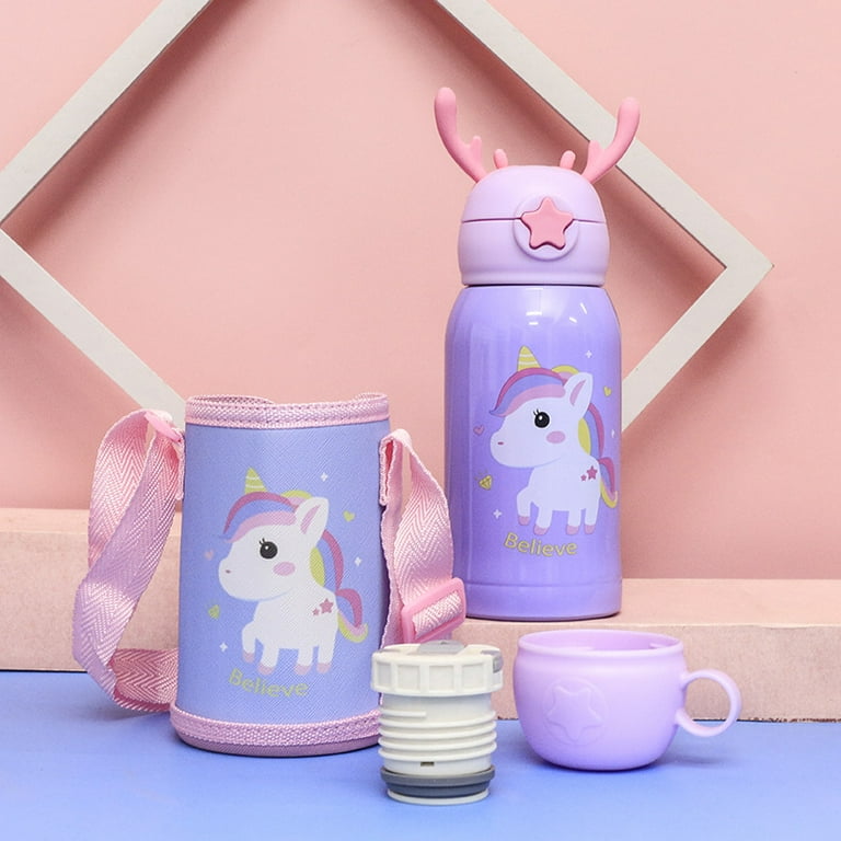  Kids Water Bottle for School Purple Unicorn Travel Thermos with  Straw Strap 316 Stainless Steel Vacuum Cup Flask Girl Birthday Gift  (unicorn 3, 500ml): Home & Kitchen