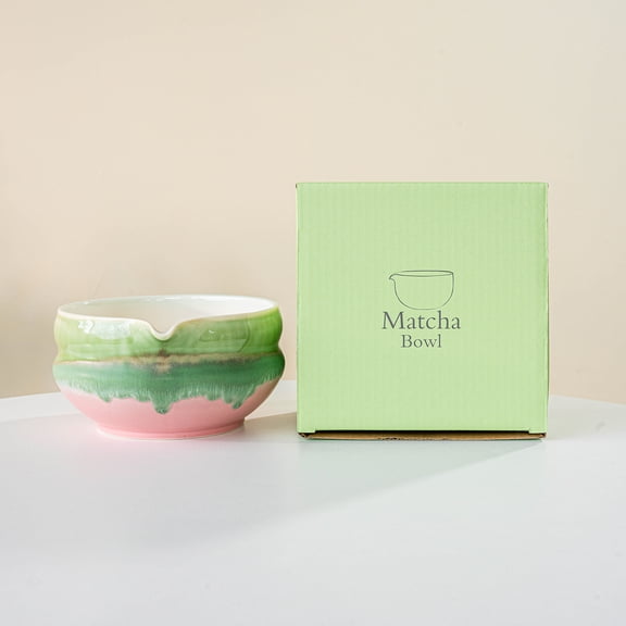 Matcha Bowl Chawan Ceramic Mixing Bowl with Anti-Drip Spout 5.71x2.91 Inch for Tea Brewing Baking Cooking Utensils