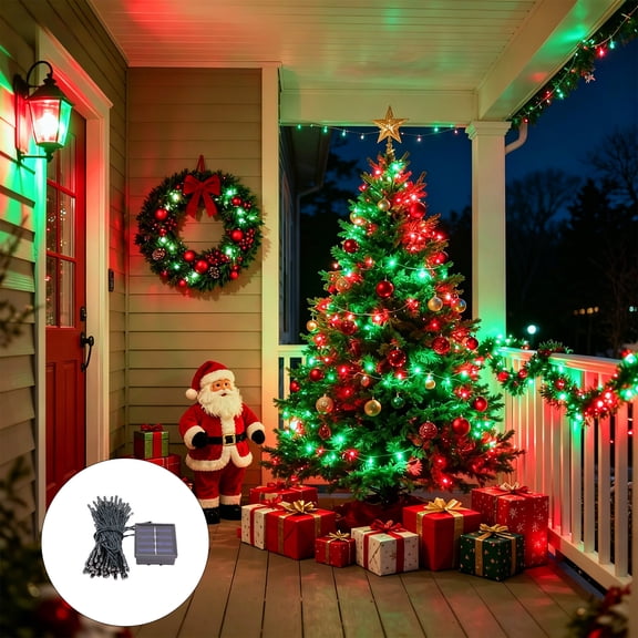 Christmas Lights Solar String Lights Outdoor 1 Pack 100 LED Solar Christmas Light Red and Green LED,Auto On/Off,39FT Waterproof Twinkle Lights for Outside Garden,Courtyards,Wedding Holiday Decor