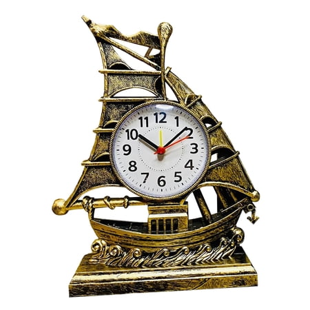 deevoka Alarm Clock Decoration Home Decor Sailing Statue Desk Clock Table Clocks Bedside Bronze