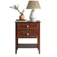 thumbnail image 3 of Tcbosik Farmhouse End Table, 3-Tier Storage Nightstand with 2 Drawers, Retro Bedside Table w/ Open Storage and Classic Wood Feet, 22"L x 15.3"W x 27.9"H, Brown, 3 of 8