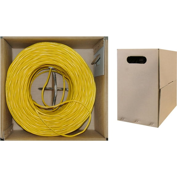 1000 Foot Bulk Cat6 Ethernet Cable, Plenum Rated (CMP), Yellow Ethernet Cable, 23 AWG 4 Pair Solid Bare Copper, UTP (Unshielded Twisted Pair) with PullBox, CableWholesale