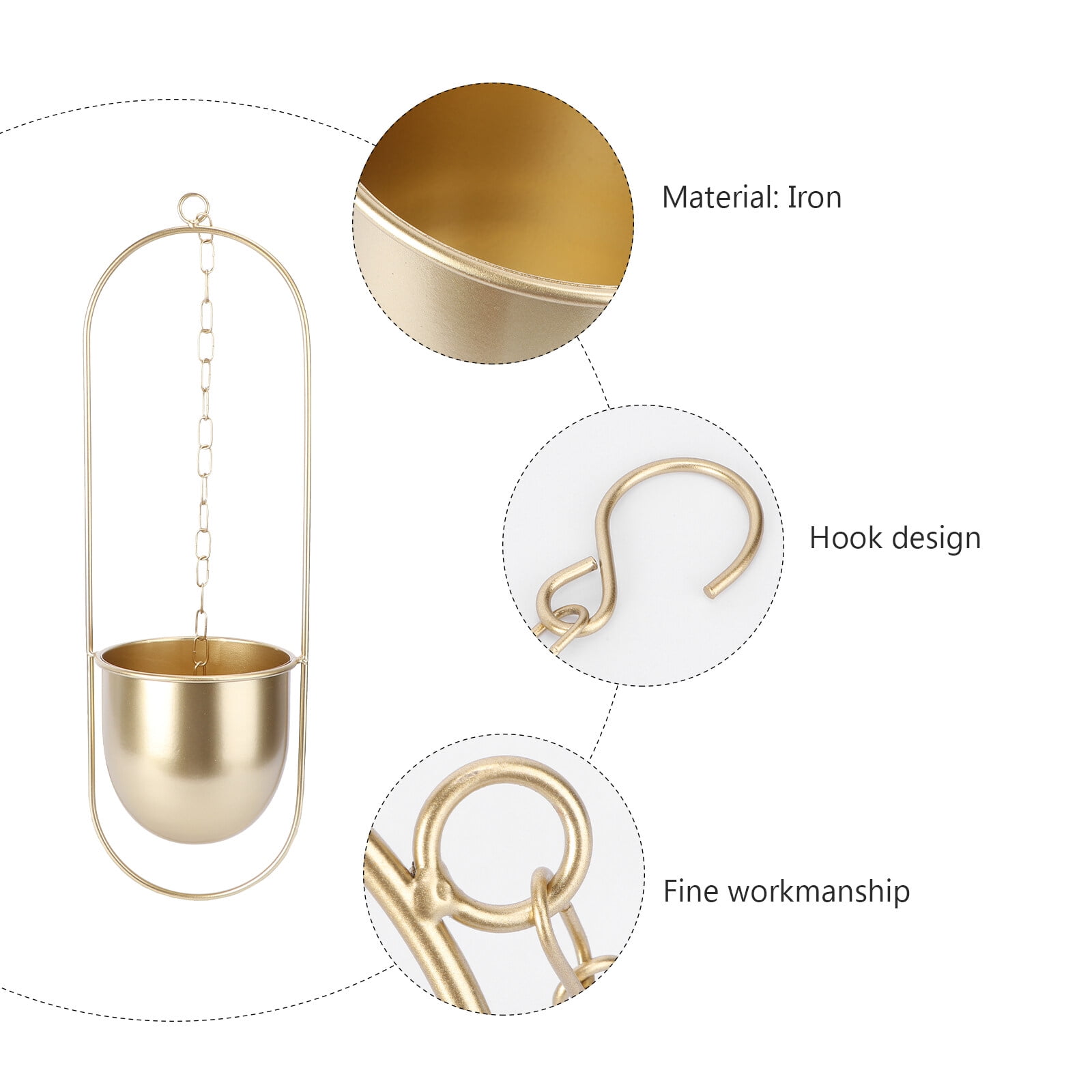 PAMINGONO Vintage Style Golden Iron Hanging Flower Pot Basket for Plants, Decorative Outdoor Indoor Hanging Planter, 1 Piece