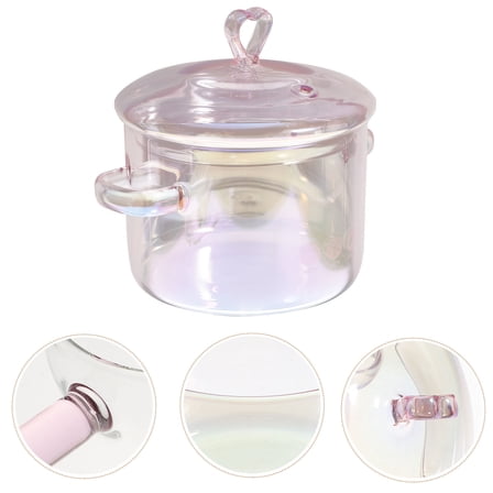 LEORX 1Set Pink Glass Cooking Pot with Lid Heat Resistant Clear Simmering Pot for Stove