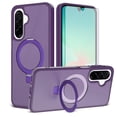 thumbnail image 1 of Asuwish Phone Case for Samsung Galaxy A16 A26 A17 5G/4G Tempered Glass Screen Protector Magnetic Folding Stand Frosted Translucent Rugged Shockproof Protective Cell Cover A 16 Women Men Deep purple, 1 of 6