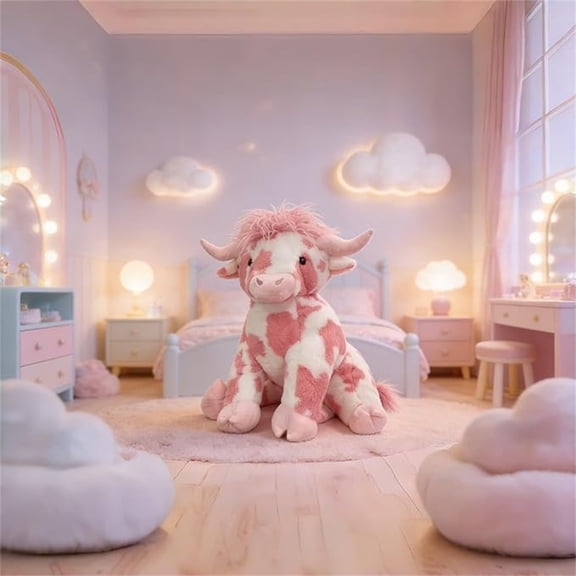 10Inch Kawaii Pink Cow Stuffed Animals Plush Toy, Soft Plush Doll, Perfect Birthday Christmas Valentines Anniversary Easter Holiday Gifts, Easter Basket Stuffers