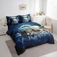 thumbnail image 2 of 7 Pcs Wild Wolf Comforter Set,Tribal Dreamcatcher Feather Bedding Set,Jungle Animal Starry Blue Sky Moon Clouds Trippy Bed Set(Comforter+Fitted+Flat Sheet+Pillowcases+Pillow Covers),Twin, 2 of 5