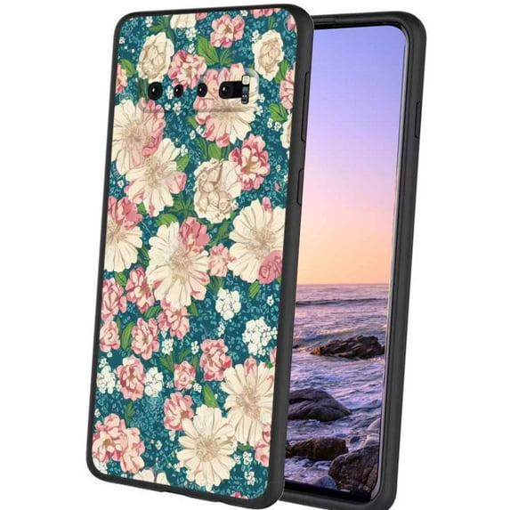Compatible with Samsung Galaxy S10+ Plus Phone Case, Vintage-Floral-Flower25 Case Men Women, Flexible Silicone Shockproof Case for Samsung Galaxy S10+ Plus