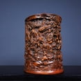 thumbnail image 2 of Chinese Wooden Carving Hand Carved Brush Pot Eighteen Arhats Wisdom Enlightenment Spiritual Protection Righteous Blessing, 2 of 4