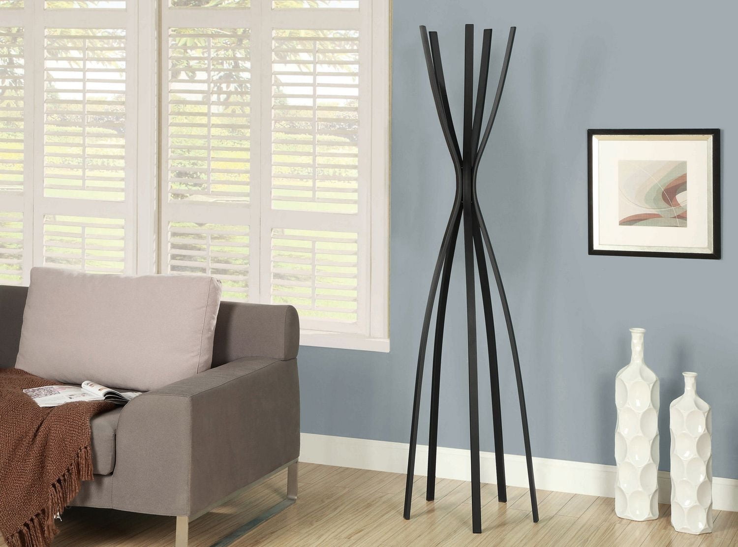 Monarch Specialties Patère, Portemanteau, Sur Pied, 5 Crochets, Entrée, 72"h, Chambre À Coucher, Métal, Noir, Contemporain, Moderne