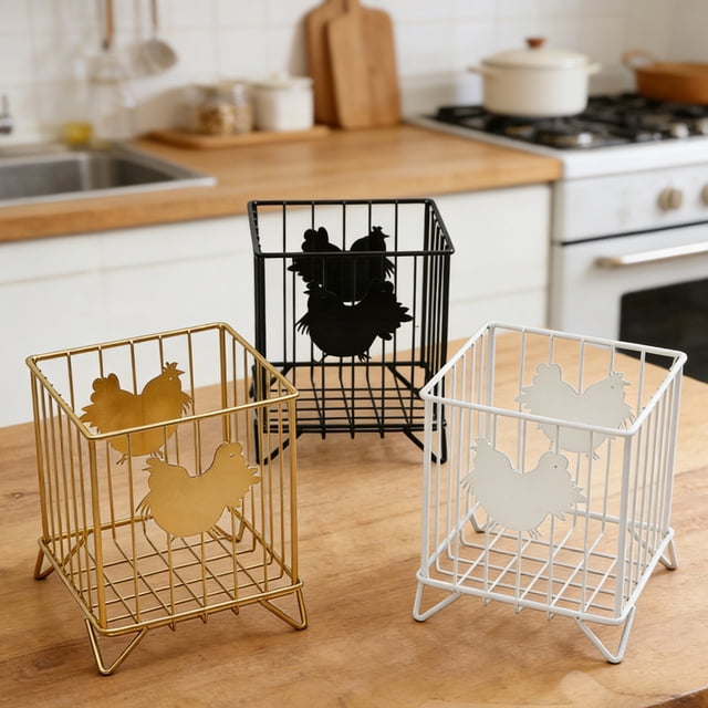 Iron Storage Basket Black Iron Storage Basket with Chick Design for Kitchen Countertop Snacks and Sweets Rkxzt