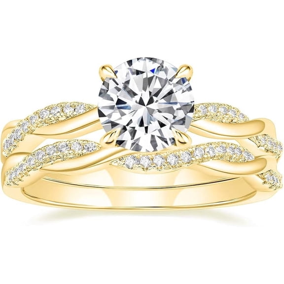 Gems Jewels 925 Sterling Silver 2.58 Ct Round Cut White Diamond Engagement Wedding Thanksgiving Christmas Bridal Ring Set 14K Yellow Gold Plated For Women's -10