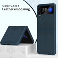 thumbnail image 1 of SaniMore for Samsung Galaxy Z Flip 4 6.7" 360° All-Inclusive Folding Embossed Case, Rugged PC & PU Leather Lightweight Anti-Fingerprint Military Grade Shockproof Protective Cover, Darkblue, 1 of 8
