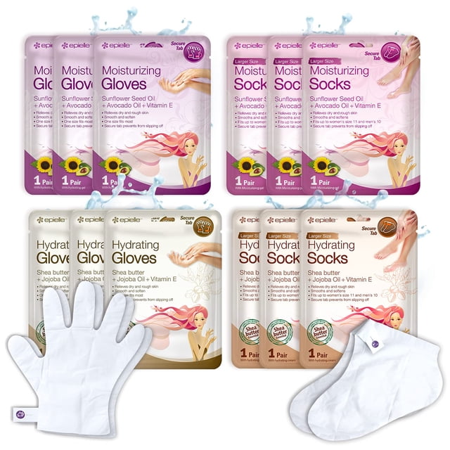 Combinación de guantes y calcetines y mascarillas Hidratantes Epielle, paquete de 12 para manos y pies