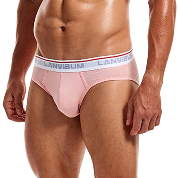 Pimfylm Underwear Men Cotton Mens Silky Bikini Briefs Low Rise Pink Large