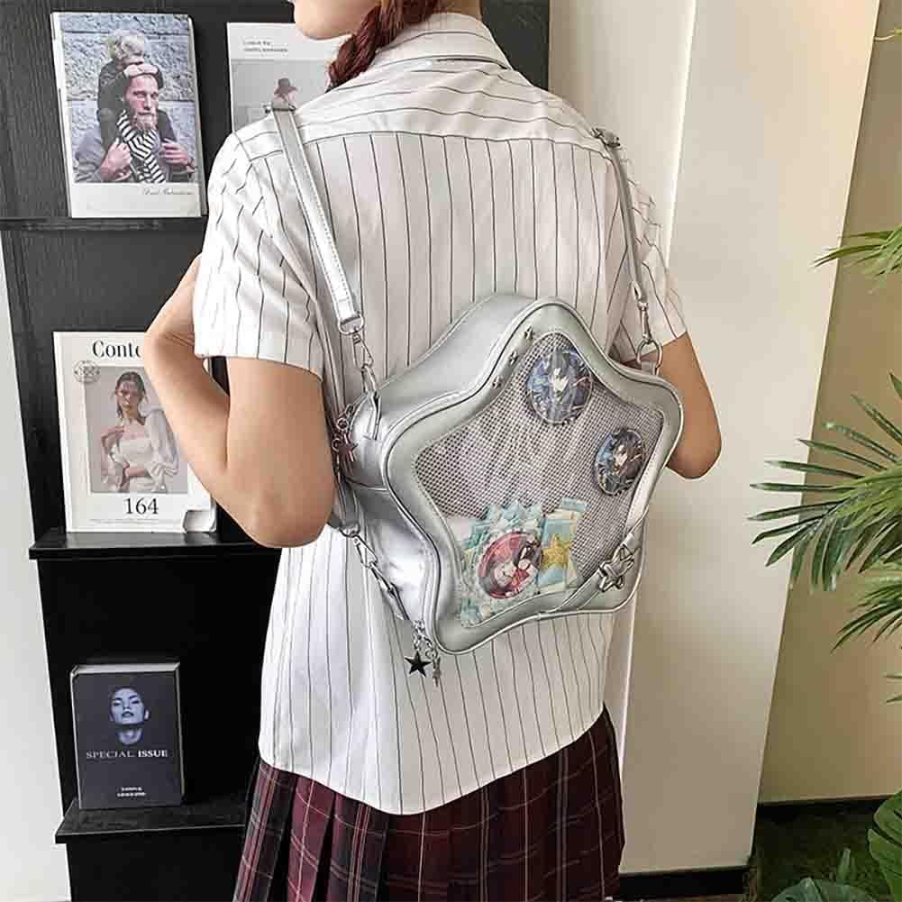 Baguery Ita Bag Star Shaped Purse - PU Leather Cute Clear Crossbody Bag, Kawaii Pin Display Shoulder Bag (Bare Bag)​
