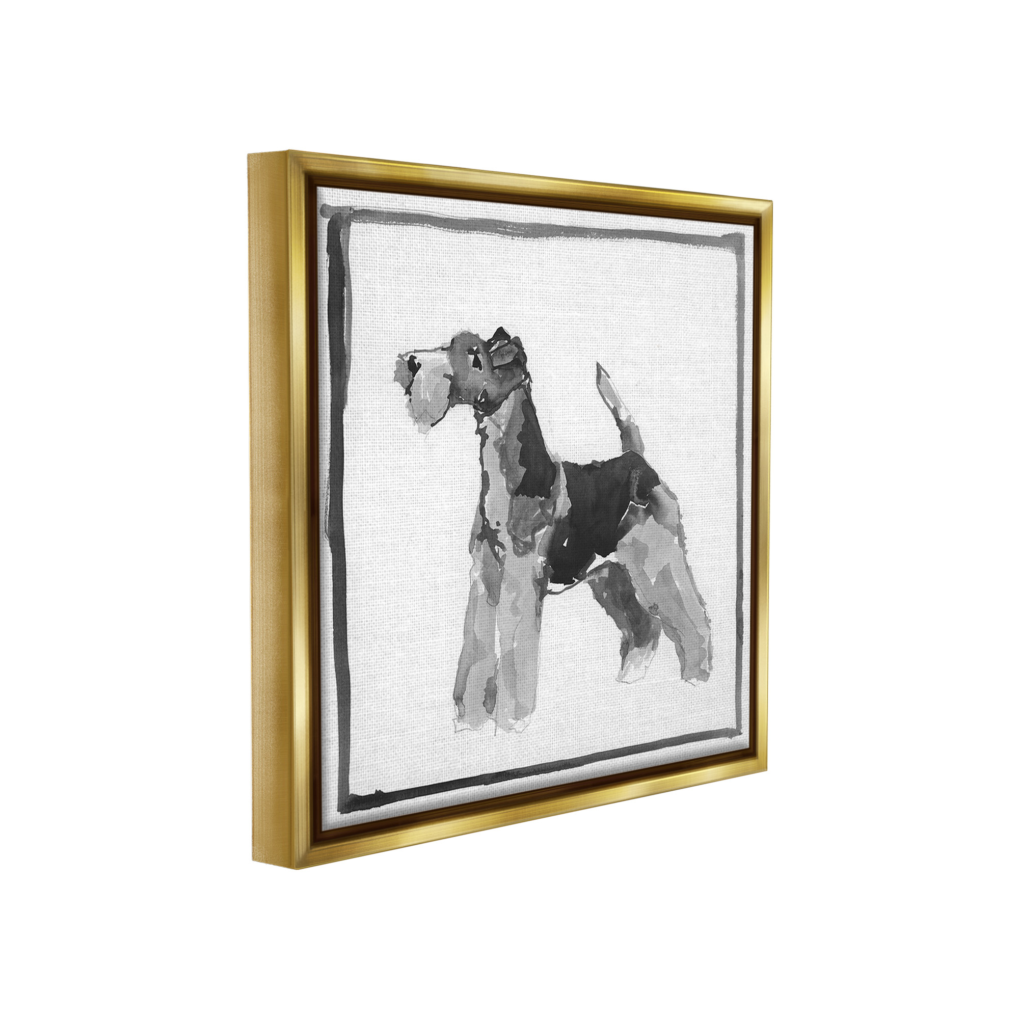 Stupell Industries Terrier Dog with Border Animals & Insects Painting Gold Floater Framed Canvas Art Print Wall Art, 18 x 18
