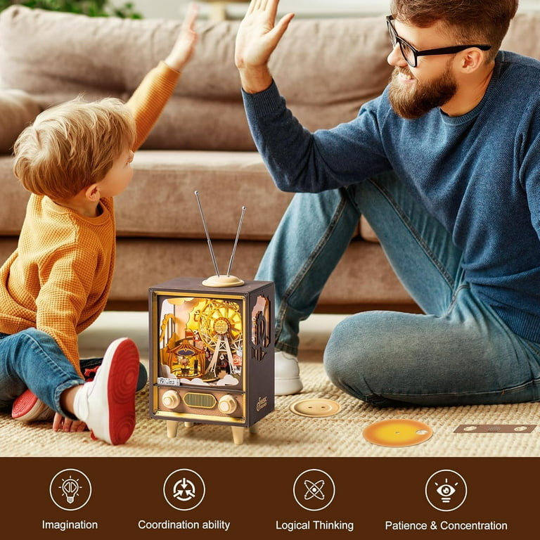 ROBOTIME Sunset Carnival 3D Wooden Puzzle Music Box,DIY Tiny House
