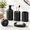 Black, variant on 5bathroom Accessories Set Travertine Stone Look Grey
