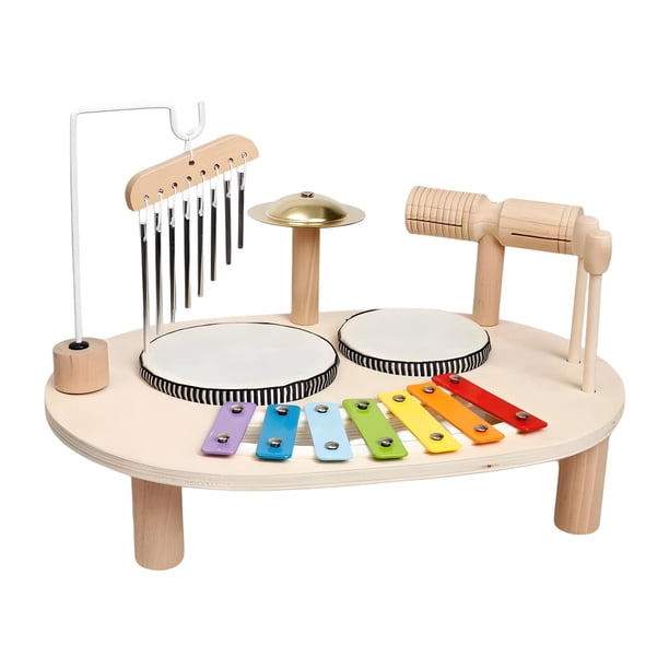 Batería de madera, juguete musical preescolar, instrumentos musicales de aprendizaje temprano para niños de 3 años en adelante, regalo de cumpleaños.